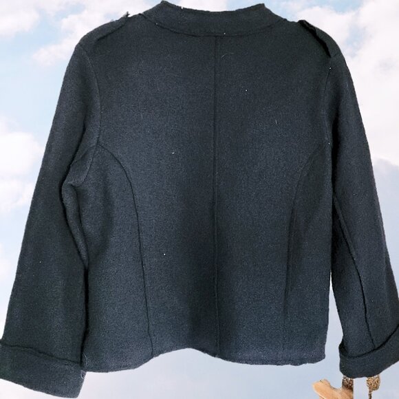 Vintage black wool military-inspired light jacket sweater XS 90s y2k boxy unisex - Picture 2 of 2